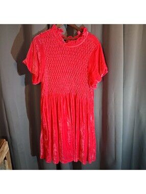 Ivy Jane XL Red Velvet Smocked Dress with Ruffle Neck